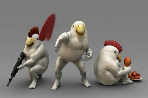 001351 - 【鳥人間ならぬ鳥ガチムチ】鳥類たちが筋肉を身に着け屈強に。種類はニワトリ、インコ、スズメ、アヒルの4種
